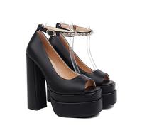 Omeslike Zapatos de Boda Extra Altos Blancos de 15 cm para Mujer para Novia, Baile de Graduación, Dama de Honor - Sandalias cómodas de tacón Grueso,Negro,36 EU