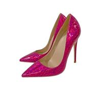 Omeslike Zapatos de salón con Punta en Punta y tacón de Aguja de Charol Brillante para Mujer - Zapatos de Dama de Honor y Fiesta de Noche,Rosado,35 EU