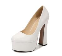 Omeslike Zapatos de tacón Alto para Mujer de 5.51 pulgadas/14 cm, clásicos con Punta Redonda, para Fiestas, Bodas y Oficina,Blanca,43 EU