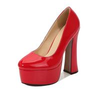 Omeslike Zapatos de tacón Alto para Mujer de 5.51 pulgadas/14 cm, clásicos con Punta Redonda, para Fiestas, Bodas y Oficina,Rojo,44 EU