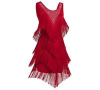 OMEWEE Vestido de baile para mujer, sin mangas, brillantes, borla, vestido de baile latino, vestido con flecos, estilo años 20, Gatsby, flecos, vintage, vestido de cóctel, fiesta, samba, latín, salsa