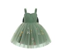 OMEWEE Vestido de flores para niña, con bordado floral, plisado, vestido de tul con volantes, vestido de verano elegante para primera comunión, boda, sesión de fotos, verde, 18-24 meses