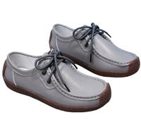 Omfpafeu Mocasines de Cuero con Cordones para Mujer, Mocasines Planos de Cuero, Mocasines para Conducir, Zapatos de Oficina, Zapatos de enfermería para Caminar,Gris,37 EU