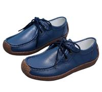 Omfpafeu Mocasines de Cuero con Cordones para Mujer, Mocasines Planos de Cuero, Mocasines para Conducir, Zapatos de Oficina, Zapatos de enfermería para Caminar,Azul,36 EU