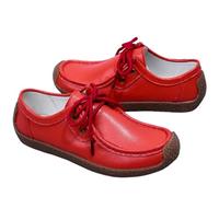 Omfpafeu Mocasines de Cuero con Cordones para Mujer, Mocasines Planos de Cuero, Mocasines para Conducir, Zapatos de Oficina, Zapatos de enfermería para Caminar,Rojo,40 EU