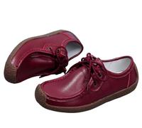 Omfpafeu Mocasines de Cuero con Cordones para Mujer, Mocasines Planos de Cuero, Mocasines para Conducir, Zapatos de Oficina, Zapatos de enfermería para Caminar,Burgundy,36 EU