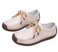 Omfpafeu Mocasines de Cuero con Cordones para Mujer, Mocasines Planos de Cuero, Mocasines para Conducir, Zapatos de Oficina, Zapatos de enfermería para Caminar,Beige,37 EU