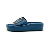Omfpafeu Sandalias de Plataforma Plana para Mujer con Soporte del Arco Calzado de Playa Ligero Verano Caminar Casual,Azul,36 EU