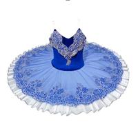 Omfpafeu Tutú de Ballet Profesional para niñas, tutú de panqueque del Lago de los Cisnes, Disfraz de Bailarina para Fiestas y Bailes, Vestido para competiciones de Ballet,Dark Blue,110