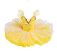 Omfpafeu Vestido de Ballet para niñas y niños, Leotardos de Tul tutú con Mangas onduladas Ropa de Baile Disfraz de competición,Amarillo,150