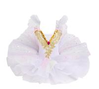 Omfpafeu Vestido de Ballet para niñas y niños, Leotardos de Tul tutú con Mangas onduladas Ropa de Baile Disfraz de competición,Blanca,140