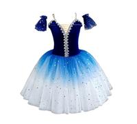 Omfpafeu Vestido tutú de Ballet con Lentejuelas para niñas, sin Mangas, de Tul, para Gimnasia, Leotardo, Traje de Bailarina para espectáculos y competiciones de Danza,Azul,110