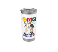 OMG Es Mi Cumpleaños En Agosto 14 Feliz Para Mi Papá Hija Vaso térmico de acero inoxidable de doble pared