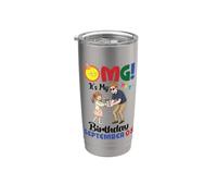 OMG Es Mi Cumpleaños En Septiembre 05 Feliz A Papá Hija Vaso térmico de acero inoxidable de doble pared