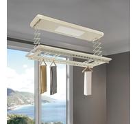 OMGGYER Tendedero de techo vertical de aluminio y acero, tendedero eléctrico plegable con iluminación LED y mando a distancia (blanco)