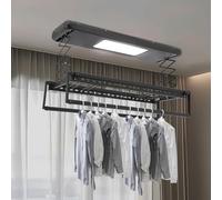 OMGGYER Tendedero de techo vertical de aluminio y acero, tendedero eléctrico plegable con iluminación LED y mando a distancia (negro)