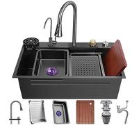 OMGMTSTORE Fregadero Cocina 80 x 45 cm,Multifuncional Inox 1 seno,Fregadero de Negro Acero Inoxidable,incluye fregadero interior de repuesto,tabla de cortar,juego de desagüe y descarga