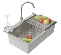 OMGMTSTORE Fregadero de cocina 85x50 cm, fregadero de acero grande in ispensador de jabón y sifón, fregadero de cocina XL, fregadero de encimera rectangular, cocina con 3 orificios para grifo