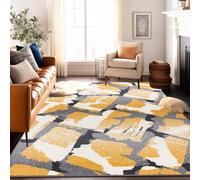OMHHBX Alfombra moderna para salón, color amarillo, 120 x 180 cm, diseño geométrico, alfombra para salón, comedor, dormitorio, alfombra suave de pelo corto, alfombra grande