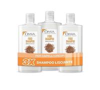 Omia, Champú Fisio Ecobio con Aceite de Semillas de Lino para Cabellos Encrespados, Alisador y Disciplinante, Champú para Lavados Frecuentes, Sin Siliconas ni SLES, 3 Botes de 200 ml