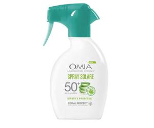 Omia, Spray Solar Protector SPF50+ Rostro y Cuerpo con Aloe Vera de Salento,Protección Solar Muy Alta Para Pieles Muy Claras y Sensible al Sol, Dermatológicamente Testado, Frasco 200 ml (Paquete de 1)