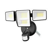 omibee - Luces de seguridad para exteriores de 70 W, 7000 lm, 4 cabezales de sensor de movimiento, luz de inundación del atardecer al amanecer, luz diurna 6500 K, IP65 resistente al agua