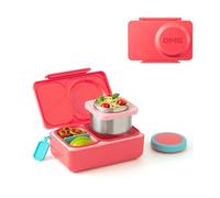 Omie OmieBox UP - Lonchera bento para niños, lonchera aislada, a prueba de fugas, tarro térmico con aislamiento al vacío, bolsa de hielo más fresca, 2 compartimentos (rosa cereza)
