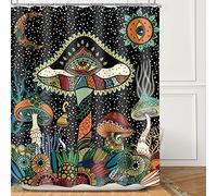 Omifly Cortina de Ducha con diseño Abstracto y Misterioso gótico de Hongos, 152 cm de Ancho x 182 cm de Alto, diseño estético de Luna y Ojo Estrellado, Colorido gótico psicodélico con 12 Ganchos de