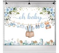 Omifly Telón de fondo para baby shower de 20.3 cm de ancho x 15.2 cm de alto para fotografía, acuarela floral azul, eucalipto, caricatura, lindo fondo para decoración de fiesta, decoración de mesa de