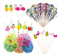 OMIGA 150 Piezas Decoración de Cóctel Fiesta Palillos Cóctel Jugos Decoración de Cócteles Piña Flamenco para Decoraciones de Fiestas Tropicales Hawaianas Fiesta de Verano (Colores Mezclados)