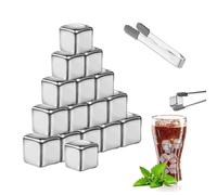 OMIGA 16 Piezas Cubitos de Hielo Acero Inoxidable Hielos de Acero con 1 Pieza Pinza Cubitos de Hielo Reutilizables Piedra de Enfriamiento Hielos para Whisky Cócteles Vino Zumo de Bebida o Limonada