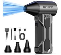OMIICE - Plumero de aire comprimido, 150000 RPM (RPM reales), plumero de aire eléctrico con velocidad de 3 engranajes ajustable, limpiador de polvo inalámbrico recargable con cepillo para polvo