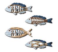 omiinitio 4 piezas de madera marina decoración de pared hecha a mano esculturas de pescado para granjas oficina baño rústico pescado adornos
