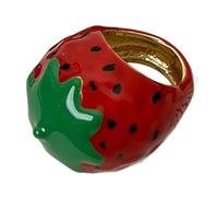 omiinitio Anillos de fresa de resina únicos/anillos de frutas coloridos anillos de dedo joyería ligera para mujeres de moda y fiestas ligera modernización, como se describe