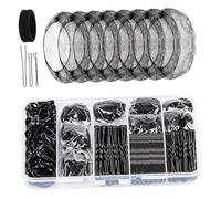 omiinitio Juego de herramientas de peinado para el cabello de danza, 100 agujas en forma de U, 50 horquillas, 100 bandas elásticas de goma, 8 redes invisibles y 2 corbatas conjunto de cabello para