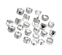 omiinitio Paquete De 24 Elegantes Anillos Góticos De Plata Para Hombres Y Mujeres Estilos Retro Con Cruces De Calavera Corazón Y Mariposa
