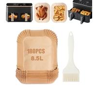Ominelu 180 hojas de papel para hornear Airfryer con pincel de aceite, compatible con Cosori Dual Zone 8,5 L, Cookwise 9L y freidoras de aire caliente de 2 cámaras, antiadherentes, resistentes al