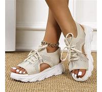 OMIREL Orthotic Sandals Mujer Cuña Ortopedicas Soporte del Arco Vintage Chancletas Sandalias de Boca de Pez de Plataforma Zapatillas de Malla Cuña Zapatillas de Playa Zapatos,Beige,US7/EU38