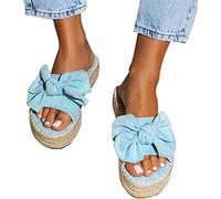 OMIREL Plataforma Moda Sandalia de Cuña Cómodos Zapatillas Ortopedicas Soporte del Arco Chancletas Bowknot Alpargatas Transpirables Zapatos de Verano,Azul,US7.5/EU38