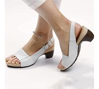 OMIREL Sandalia de Cuña Chanclas Mujer Moda Ortopedicas Comodas Soporte del Arco Chancletas Comoda con Cierre de Hebilla Punta Abierta Cuero Mules Plataforma Moda Sandalia,Blanco,US6/EU37