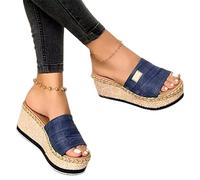 OMIREL Sandalias Mujer Verano Cuña Cómodos Mules Zuecos Casual Retro Wedge Zapatos de Playa Zapatillas Punta Abierta Ortopédica Zapatos Alpargatas,Azul,US5/EU36