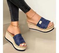 OMIREL Sandalias Mujer Verano Cuña Cómodos Mules Zuecos Casual Retro Wedge Zapatos de Playa Zapatillas Punta Abierta Ortopédica Zapatos Alpargatas,Azul,US9/EU40