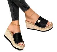 OMIREL Sandalias Mujer Verano Cuña Cómodos Mules Zuecos Casual Retro Wedge Zapatos de Playa Zapatillas Punta Abierta Ortopédica Zapatos Alpargatas,Negro,US6/EU37