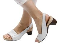 OMIREL Sandalias Ortopédico con Cierre de Hebilla Sandalias Verano 2023 Punta Abierta Cuero Sintético Sólido Cómodos Zapatillas Sandalias de Vestir,Blanco,US7/EU38