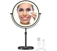OMIRO 1X/10X Espejo de Maquillaje con Aumento, 21 cm, Espejo de Maquillaje Giratorio de Doble Cara con Soporte Ajustable en Altura (Negro)