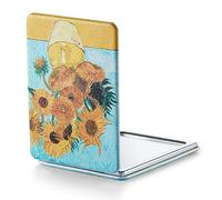 OMIRO 1X/3X Espejo de Aumento, Pintura única Espejo Compacto con Cuero clásico de la PU, 8.5 * 6.2cm (Girasoles)