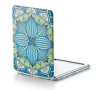 OMIRO 1X/3X Espejo de Aumento, Pintura única Espejo Compacto con Cuero clásico de la PU, 8.5 * 6.2cm (Mandala de Flores Verdes)