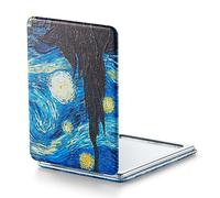 OMIRO 1X/3X Espejo de Aumento, Pintura única Espejo Compacto con Cuero clásico de la PU, 8.5 * 6.2cm (Noche Estrellada)