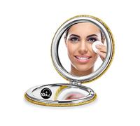 OMIRO Espejo Compacto, Aumento 1X/10X Clásico de Cuero de PU, Ultra Portátil de Bolsillo para Bolsos y Viajar (Dorado)