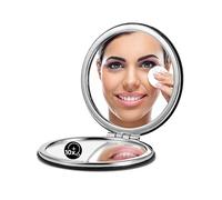 OMIRO Espejo Compacto, Aumento 1X/10X Clásico de Cuero de PU, Ultra Portátil de Bolsillo para Bolsos y Viajar (Negro)